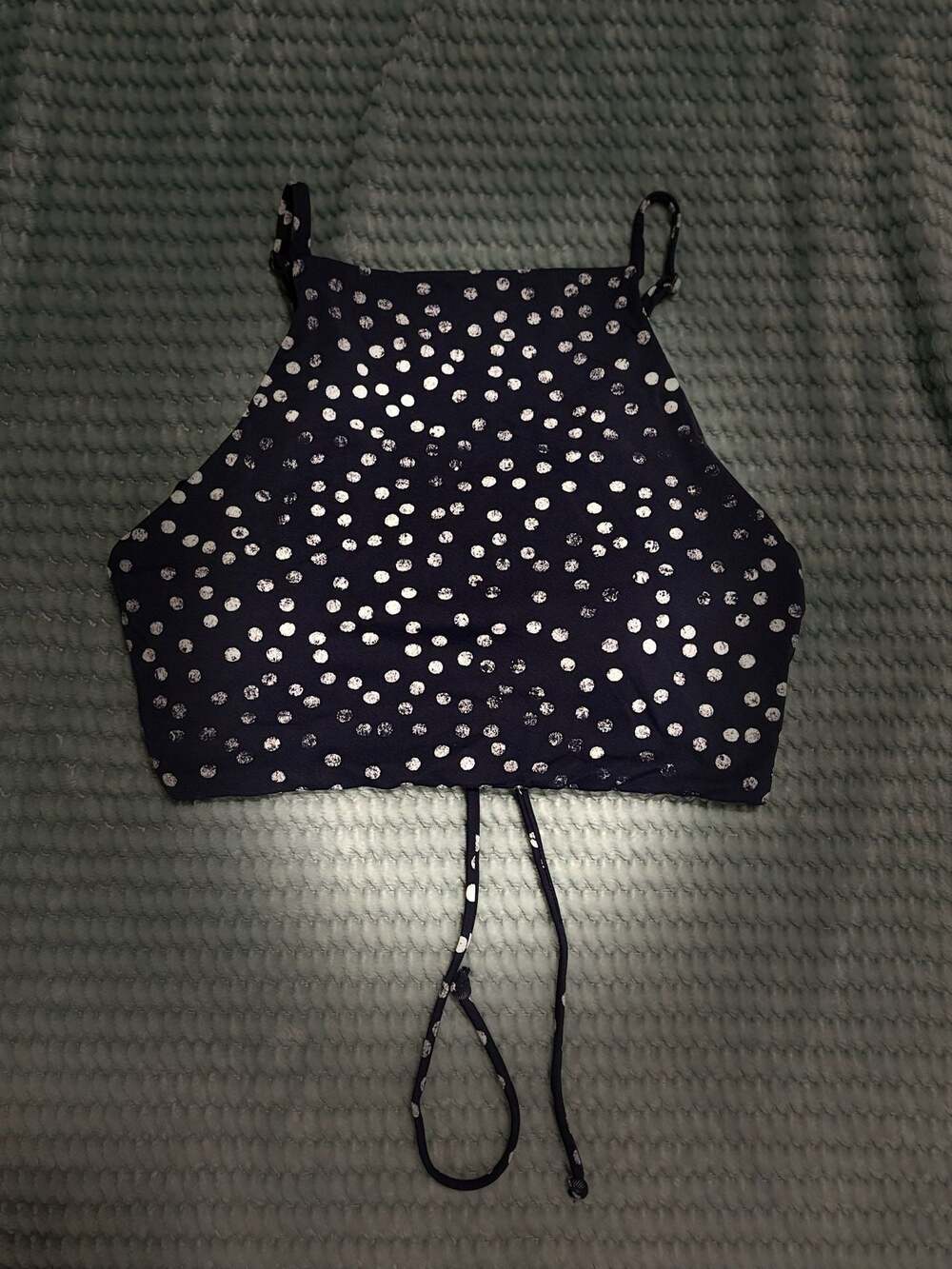 Roxy Navy Polka Dot High Neck Lace-Up Bikini Top Size Medium